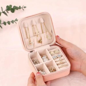 Jewelry Organizer Display Travel,Portable Leather jewelry case Boxes-(Pink) - Image 10