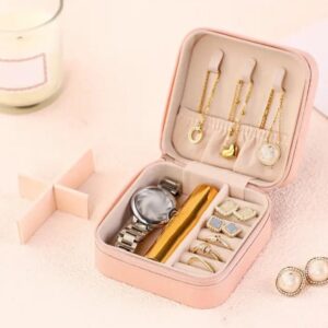 Jewelry Organizer Display Travel,Portable Leather jewelry case Boxes-(Pink) - Image 8
