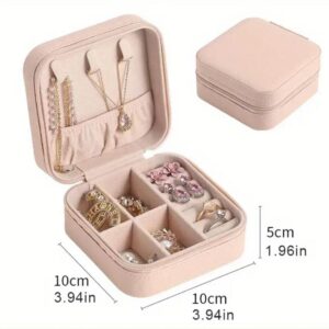Jewelry Organizer Display Travel,Portable Leather jewelry case Boxes-(Pink) - Image 4